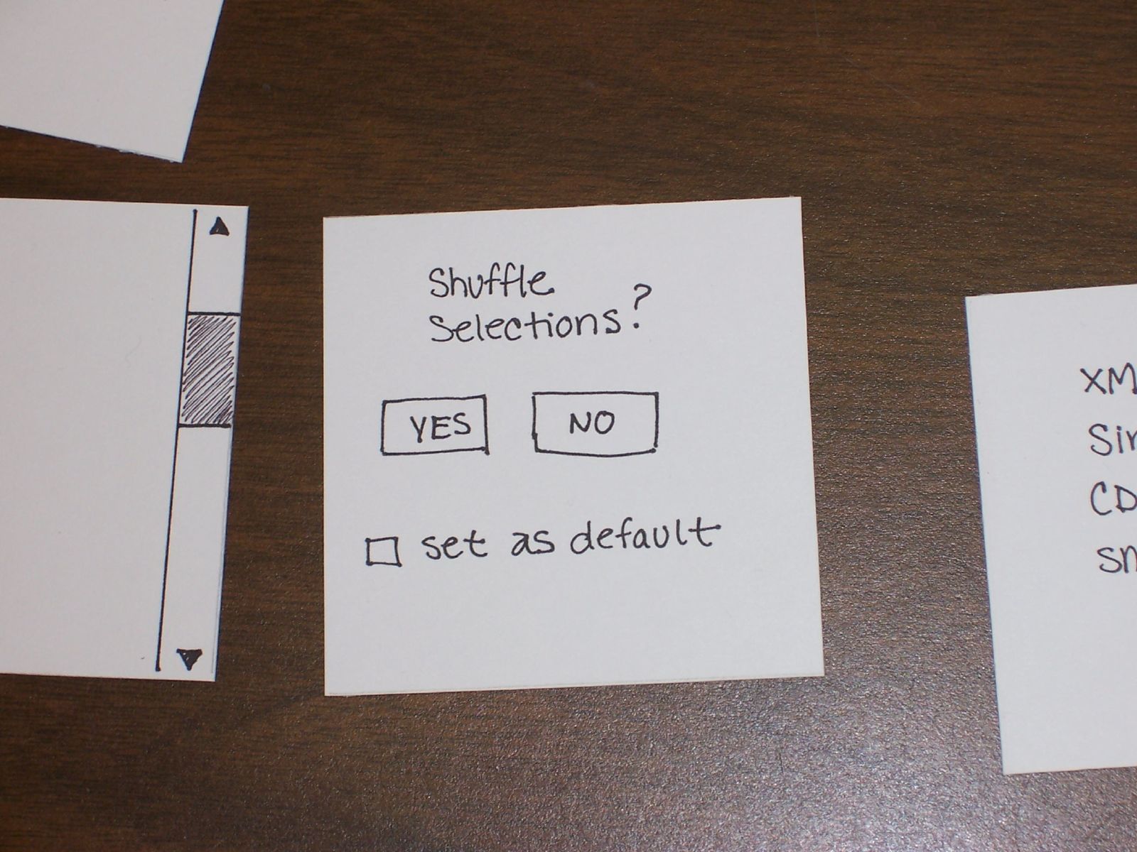 Paper prototype of dialog boxes